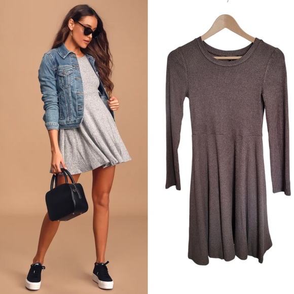 🆕️ Lulus Fit and Fair Ribbed Knit Long Sleeve Skater Dress - Picture 2 of 10